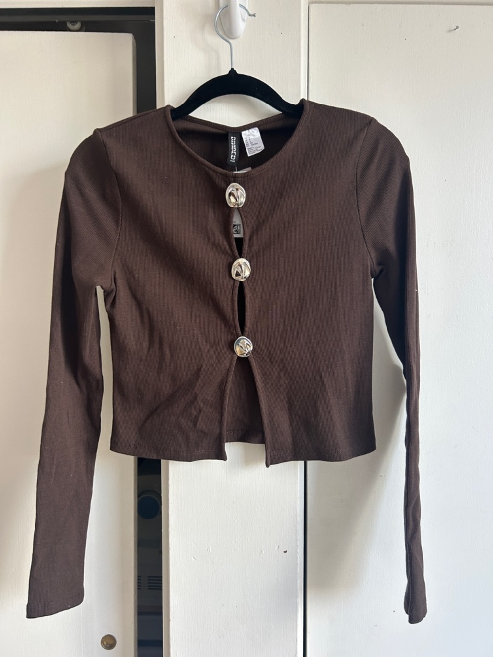 H&M Chocolate Brown Ribbed V-Neck Cropped Top
